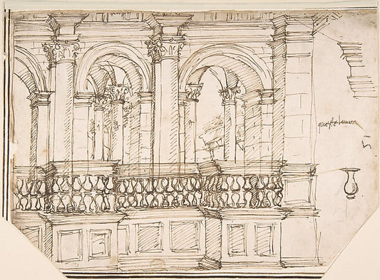 Arcade in the Balustrade  16th cent-Anonymous, Italian, 16th c,16x12"(A3) Poster