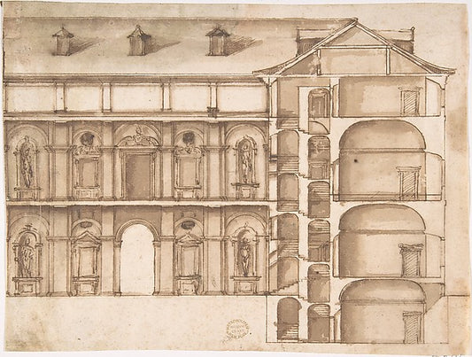 Elevation and Section 16th cent-Anonymous, Italian, 16th cent,16x12"(A3) Poster