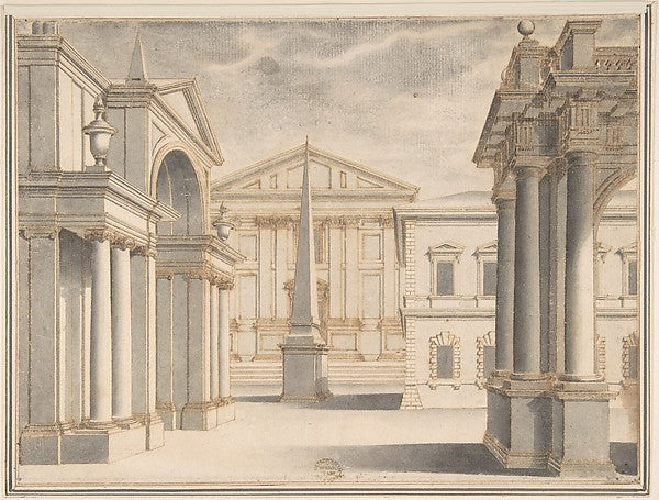Piazza with Obelisk 16th cent-Anonymous, Italian, 16th cent,16x12"(A3) Poster