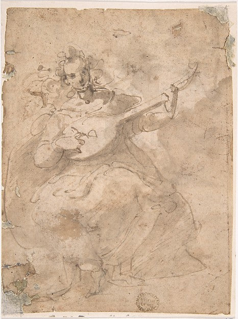 Girl Playing a Lute 17th cent-Anonymous, Italian, Roman-Bologn,16x12"(A3) Poster