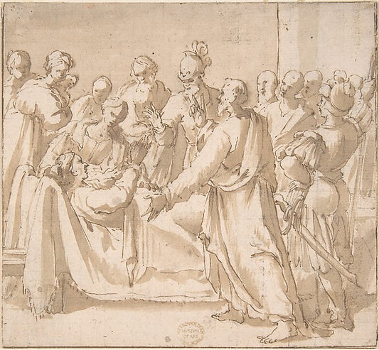 A Deathbed Scene 17th cent-Anonymous, Italian, Roman-Bolognese,16x12"(A3) Poster