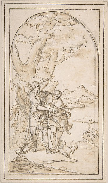 Tobias and the Angel 17th cent-Anonymous, Italian, Roman-Bolog,16x12"(A3) Poster