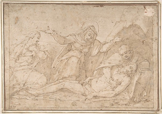 Pietà with Mary Magdalen and Saint John 16th cent-Anonymous, I,16x12"(A3) Poster