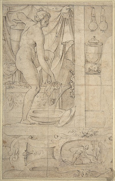 Venus Bathing 16th cent-Anonymous, French, School of Fontaineb,16x12"(A3) Poster