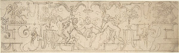 Decorative Frieze with Putti Playing on a Swing 16th cent-Anon, Poster Print