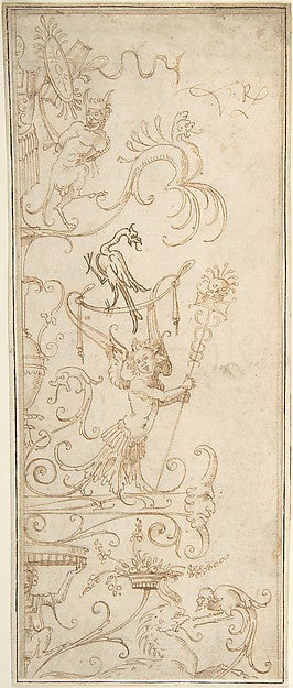 Antique-Style Ornamental Oblong Design -  Grotesque Figures  Mas,  Poster Print Wall Art