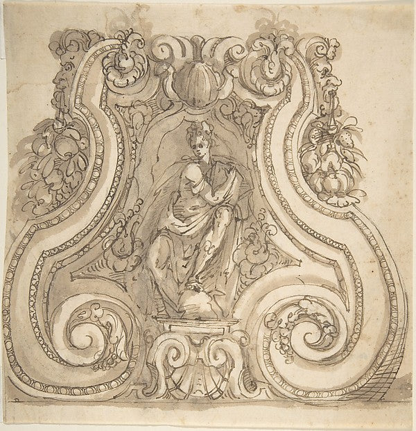 Design for the Base of a Candle Stick with a Seated Female Fig,  Poster Print