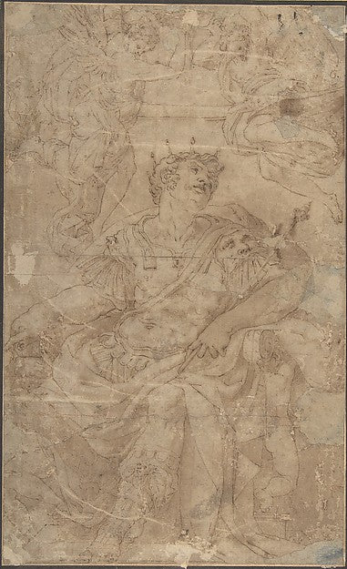 A Seated King in Armor  16th cent-Orazio Samacchini,16x12"(A3) Poster