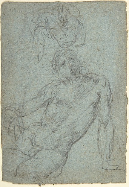 Studies of a Seated Nude Male Figure c1602–05-Giulio Cesare Pr,16x12"(A3) Poster