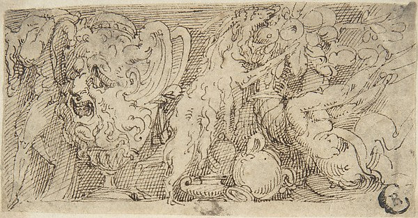 Design for a Frieze with a Grotesque Vase and Festoon with a R,  Poster Print Wall Art