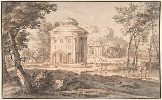 Landscape with Two Classical Temples and Figures n.d.-Attribut,16x12"(A3) Poster