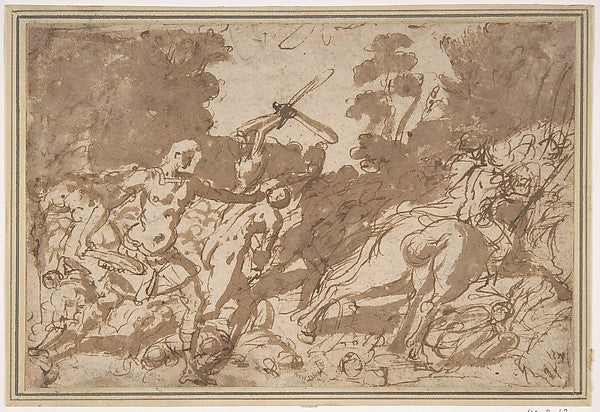 Battle Scene  17th cent-Anonymous, Italian, Roman-Bolognese, 1,16x12"(A3) Poster