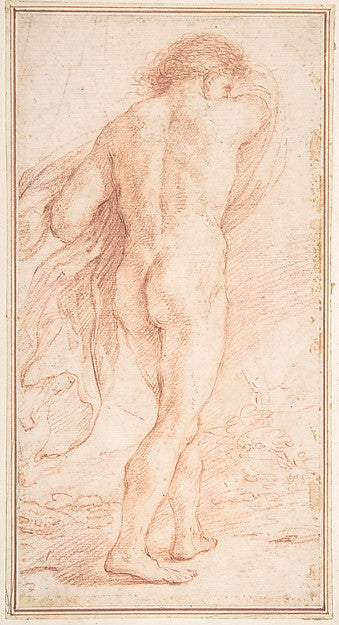 Nude Figure with Cloak  seen from rear 17th cent-Anonymous, It,16x12"(A3) Poster