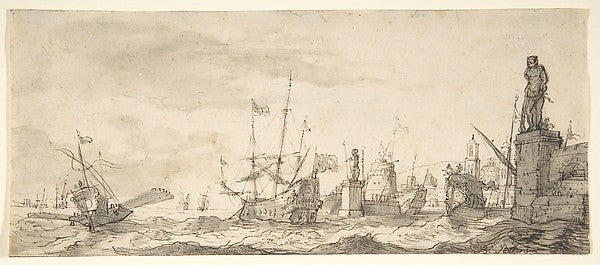 Capriccio View of a Mediterranean Port 17th cent-Bonaventura P,  Poster Print Wall Art