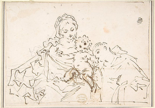 Madonna and Child with Worshipper 17th cent-Anonymous, Italian,16x12"(A3) Poster