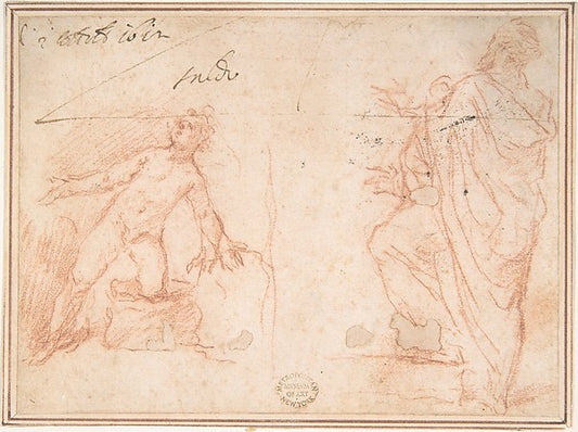 Two Figures: Nude Youth on One Knee  Man Standing with Left Fo,16x12"(A3) Poster