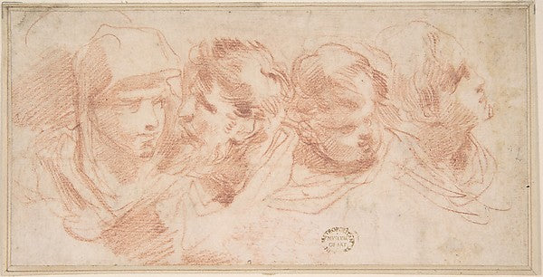 Studies of Four Heads 17th cent-Anonymous, Italian, Roman-Bolo,  Poster Print Wall Art