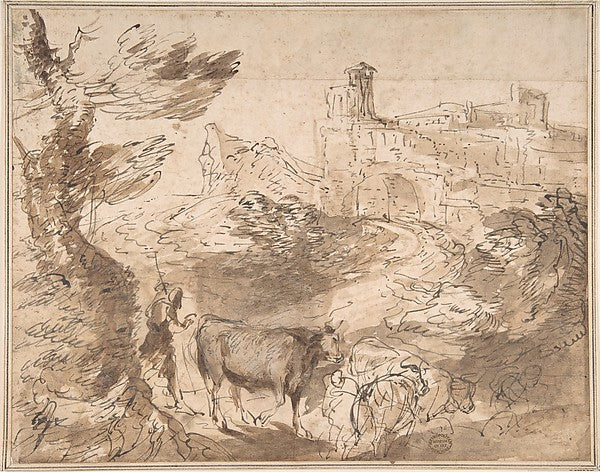 Landscape with Herdsman 17th cent-Anonymous, Italian, Roman-Bo,16x12"(A3) Poster