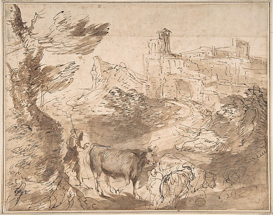 Landscape with Herdsman 17th cent-Anonymous, Italian, Roman-Bo,16x12"(A3) Poster