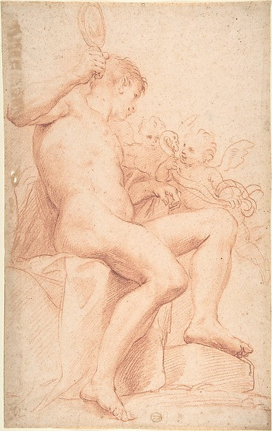 Nude Male with Two Putti 17th cent-Anonymous, Italian, Roman-B,16x12"(A3) Poster