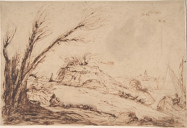 Landscape with Figures 17th cent-Anonymous, Italian, Roman-Bol,16x12"(A3) Poster