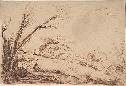 Landscape with Figures 17th cent-Anonymous, Italian, Roman-Bol,16x12"(A3) Poster