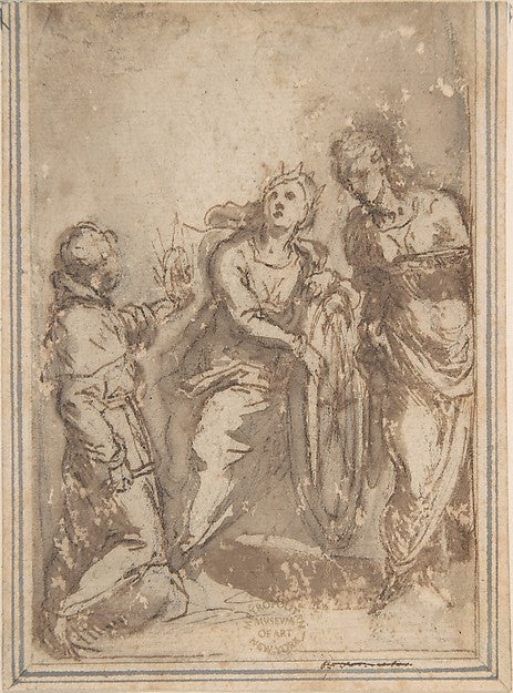 Saint Catherine Flanked by a Male and a Female Saint 17th cent,  Poster Print Wall Art