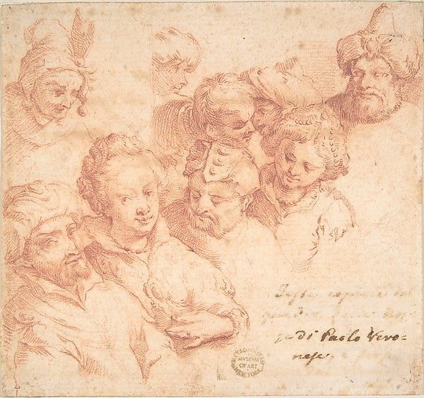 Nine heads after Paolo Veronese 17th cent-Anonymous, Italian,,16x12"(A3) Poster