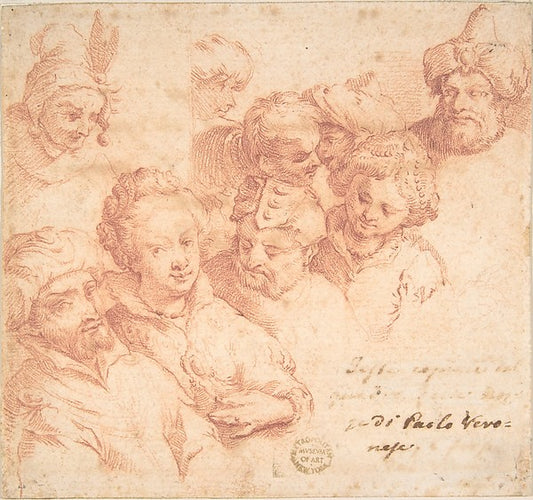 Nine heads after Paolo Veronese 17th cent-Anonymous, Italian,,16x12"(A3) Poster