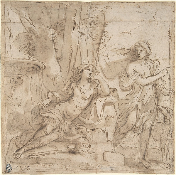 Venus and Adonis 17th cent-Anonymous, Italian, Roman-Bolognese,16x12"(A3) Poster