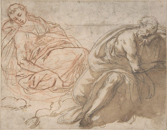Two Sleeping Figures 17th cent-Anonymous, Italian, Roman-Bolog,16x12"(A3) Poster