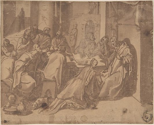 Mary Magdalen Annointing the Feet of Christ 1570–1573-Raffaell,16x12"(A3) Poster