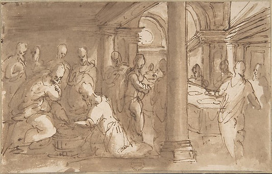 Christ Washing the Feet of the Disciples 17th cent-Anonymous,,16x12"(A3) Poster