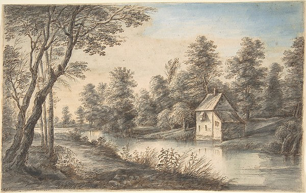 Wooded Landscape with a House beside a River 17th cent-Lucas v,16x12"(A3)Poster