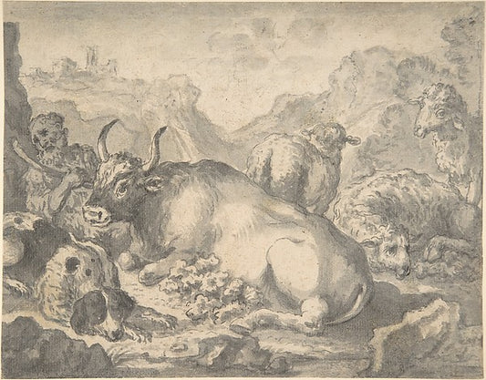 Sheperd with his Flock and a Dog 16th cent-Anonymous, Flemish,,16x12"(A3) Poster