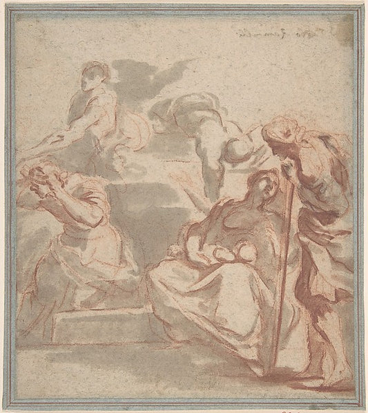 Scene with Woman and Child  and Beggar 17th cent-Anonymous, It,16x12"(A3) Poster
