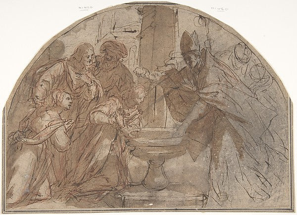 Scene of a Baptism of a Woman by a Bishop with Onlookers 17th,16x12"(A3) Poster