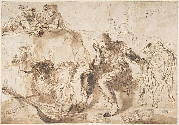 Study of Animals and Figures 1609–64-Imitator of Giovanni Bene,16x12"(A3) Poster