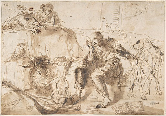 Study of Animals and Figures 1609–64-Imitator of Giovanni Bene,16x12"(A3) Poster