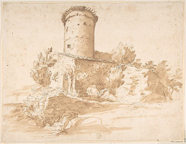Landscape with Cylindrical Tower 17th cent-Anonymous, Italian,,16x12"(A3) Poster