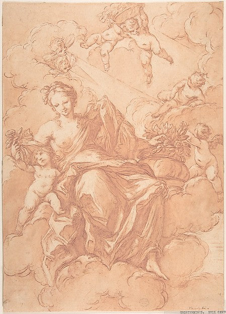 Female Allegorical Figure With Cherubs 17th cent-Anonymous, It,16x12"(A3) Poster
