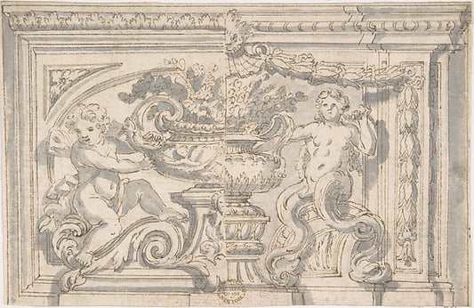 Alternate Panel Designs with Urn and Putto 17th cent-Anonymous,16x12"(A3) Poster