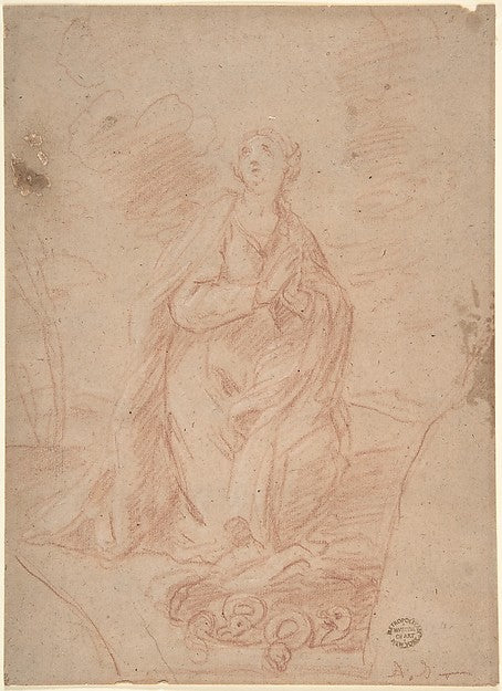 Virgin Kneeling in Prayer 17th cent-Anonymous, Italian, Roman,16x12"(A3) Poster