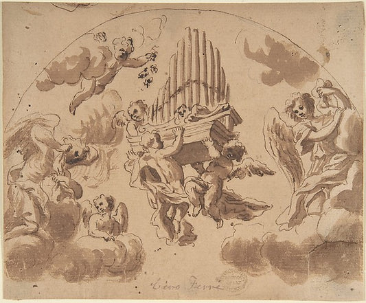 Putti Carrying Organ Pipes 17th cent-Anonymous, Italian, Roman,16x12"(A3) Poster