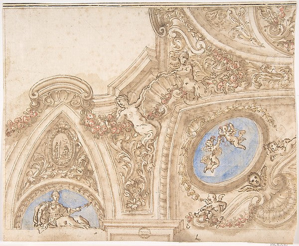 Design for the Corner of a Ceiling 17th cent-Anonymous, Italia,16x12"(A3) Poster