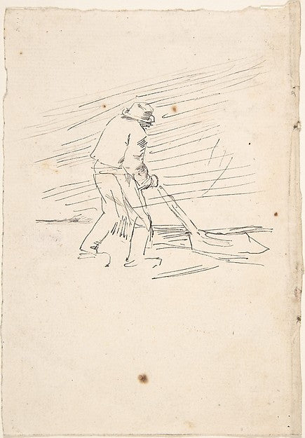 Study of a man pushing a plow c1870-Félicien Rops,16x12"(A3)Poster