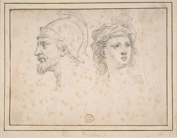 Head of a Bearded Soldier in Profile  Head of a Young Woman in, Poster Print