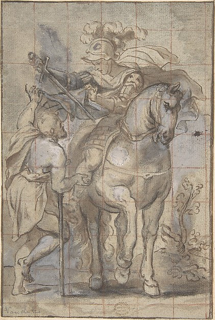 Saint Martin and the Beggar 17th cent-Anonymous, Italian, Roma,16x12"(A3) Poster
