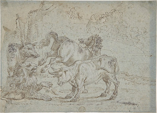 Horse  Bull  Lion  and Boar 17th cent-Anonymous, Italian, Roma,16x12"(A3) Poster
