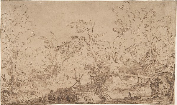 Landscape With Shepherds 1600–1650-Anonymous, Italian, Bologne,16x12"(A3) Poster
